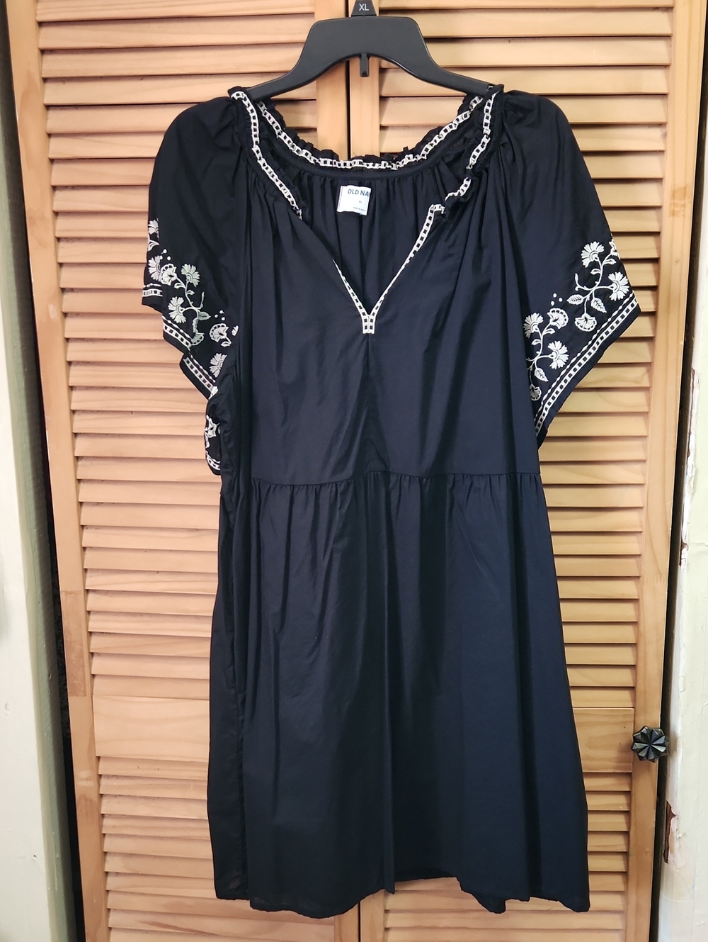 Old Navy Black Midi Dress with White Floral Embroidery